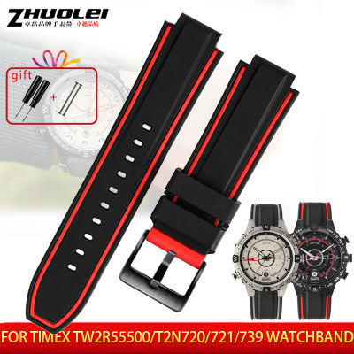 2021New Silicone Rubber mens Watchband Stripes strap for Timex E-tide Compass T2N720 T2N721 TW2T76300 TW2T76500 T45601 convex 16mm