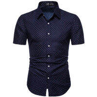 M-5XL Dot-Print ธุรกิจเสื้อลำลองสำหรับฤดูร้อนแขนสั้นปกติขนาดใหญ่อย่างเป็นทางการเสื้อผ้าบุรุษสำนักงานปุ่มขึ้นเสื้อ