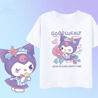 Sanrio Kulomi เสื้อยืดแขนสั้นผ้าฝ้ายแท้น่ารักฤดูร้อนใหม่สไตล์ต่างประเทศของผู้หญิงหลากหลายสี