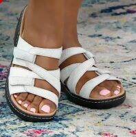 【cw】 Slippers Toe Non-Slip Ladies Slides Fashion Adjustable Wedge Shoes Beach Footwear Sewing