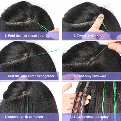 ‘；【。- 18 Colors Shiny Threads Glitter Hair Tinsel Kit  Silk Hair Glitter String Extensions Accessories For Women Headdress