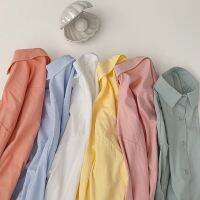 S-4XL Womens Solid Color Shirt Small Fresh Lapel Long-sleeved Top