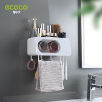 [COD] Toothbrush rack brushing cup mouthwash wall-mounted bathroom no punching net red storage tooth cylinder setTH