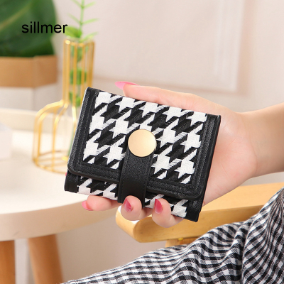 Sillmer Houndstooth กระเป๋าใส่เหรียญกระเป๋าคลัทช์เหรียญผ้าใบกล่องใส่บัตรกระเป๋าใส่เงินของผู้หญิงกระเป๋าเงินสั้นกระเป๋ากระเป๋าเงินใส่บัตร