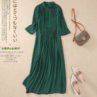 【LZ】₪▽  Limiguyue-vestido verde com comprimento do tornozelo para mulheres fivela chinesa fina cheongsam solto vintage vestido longo plissado verão J293