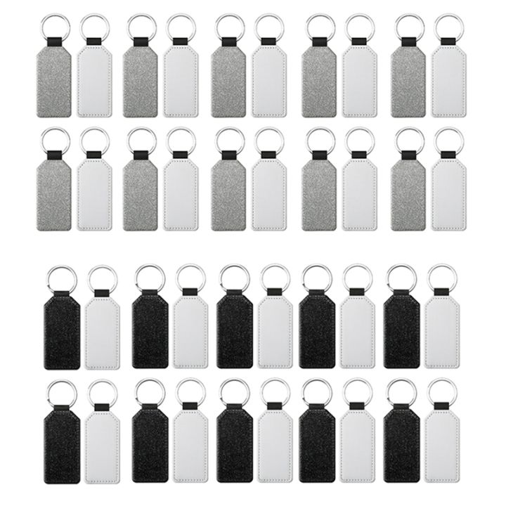 20-pack-glitter-pu-leather-keychain-heat-transfer-keyring-sublimation-blank-rectangle-black