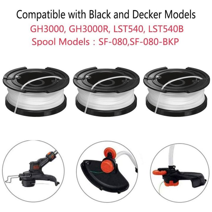 3pcs String Trimmer Spool, Fit for Black and Decker SF-080 GH3000