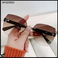 MYIERWU แฟชั่น แว่นตาสุภาพสตรี การ UV400 แว่นกันแดดไร้ขอบ แว่นกันแดดไล่ระดับสี เฉดสีผู้หญิง แว่นตากันแดดไร้กรอบ