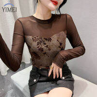 YIMEI เสื้อยืดผู้หญิงลายย้อมเข้ารูป,เสื้อตัวใหญ่สำหรับผู้หญิงเสื้อซับในคอกลมพิมพ์ลายเข้ารูปพอดีแว็กซ์แฟชั่น2023สวย