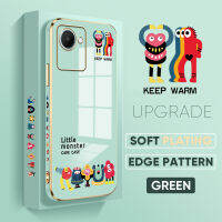 PMP เคสโทรศัพท์สำหรับ OPPO เคส A17k Realme C30S Realme Narzo 50i Prime ปลอก Hpp【free Lanyard】Cute Cartoon Little Monsters Square Edge Pattern Casing Plated Phone Shell Luxury Plating Soft Phone Case