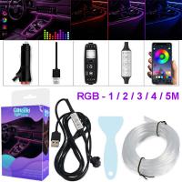 [ANYA Auto Parts] 1-5M RGB หลอดไฟ Led ตกแต่งภายในรถ EL สายไฟแถบนีออนแสงโดยรอบยืดหยุ่น DIY USB บรรยากาศงานปาร์ตี้ควบคุมด้วยแอป