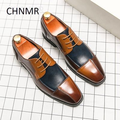 รองเท้า CHNMR-S สำหรับชุดเดรสนักธุรกิจผู้ชายชุดเดรสสีรองเท้าหนังแท้ขนาดใหญ่เข้ากับสายปลายแหลมใหม่ใส่สบาย