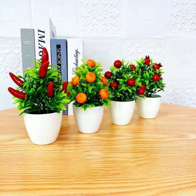 Artificial Plant Bonsai Orange Pomegranate Fruit Tree Window Sill Decoration Plastic Garden Fake Plant Potted Home Decoration Spine Supporters