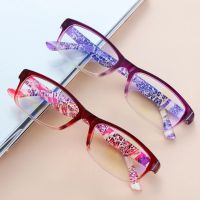 Anti-Blue Reading Glasses Urltra-Light Frame High-definition Presbyopic Lens Women Flower Magnifier Eyeglasses Diopter 1.0 4.0