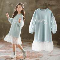 2023 spring Teenager girls clothes maidenly dress cotton children long sleeve polka dot mesh letter dresses 8 9 11 12 13 year  by Hs2023