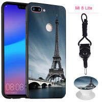 มาใหม่ล่าสุดเคสซิลิโคนนิ่มสำหรับโทรศัพท์เคสสำหรับ Xiaomi Xiaomi Mi 8 Lite มีขาตั้งโทรศัพท์ลวดลายและเชือกเหมือนกัน