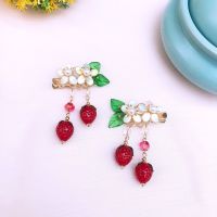 【CW】 Strawberry Flower HanFu Girl Hair Clip Clips Traditional Headdress Handmade clip