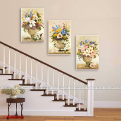 Tranh treo tường Cầu Thang lọ hoa hiện đại, tranh trang trí in sắc nét rực rỡ, tặng kèm đinh treo