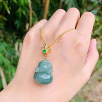 Natural Emerald Jade Zodiac Pig Pendant Necklace Jewellery Fashion Accessories Hand-Carved Luck Amulet Sweater Chain Man Woman