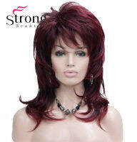 StrongBeauty Long Soft Shaggy Layered Wine Red Ombre Classic Cap Full Synthetic Wig Womens Wigs