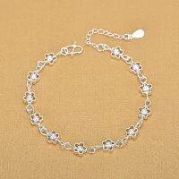 925 Sterling Silver Bracelet Fashion Silver Small Flower Hollow Plum Silver Bracelet Frosted Bead Bracelet Fine Jewelry