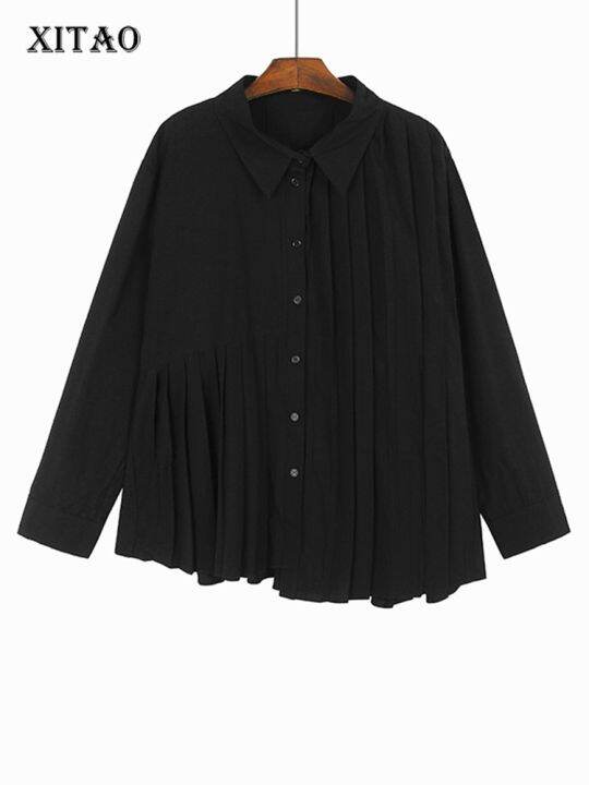 xitao-shirt-loose-women-casual-folds-irregular-top