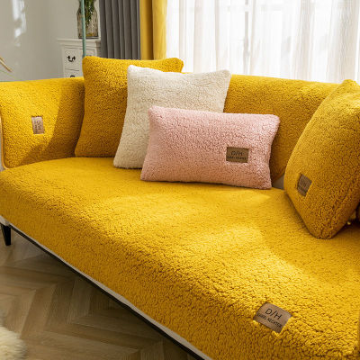 2021Modern Solid Color Winter Lamb Wool Sofa Towel Thicken Plush Soft and Smooth Sofa Covers for Living Room Anti-slip Couch Cover