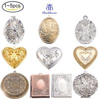 1-5pcs Brass Locket Pendants Heart with Rose Silver Color Plated 29x29x7.5mm Hole: 2mm