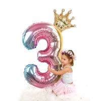 hotx【DT】 2pcs 32inch Number Foil Balloons with for Kids Boy 1st Birthday Decorations Gold Figures Globos
