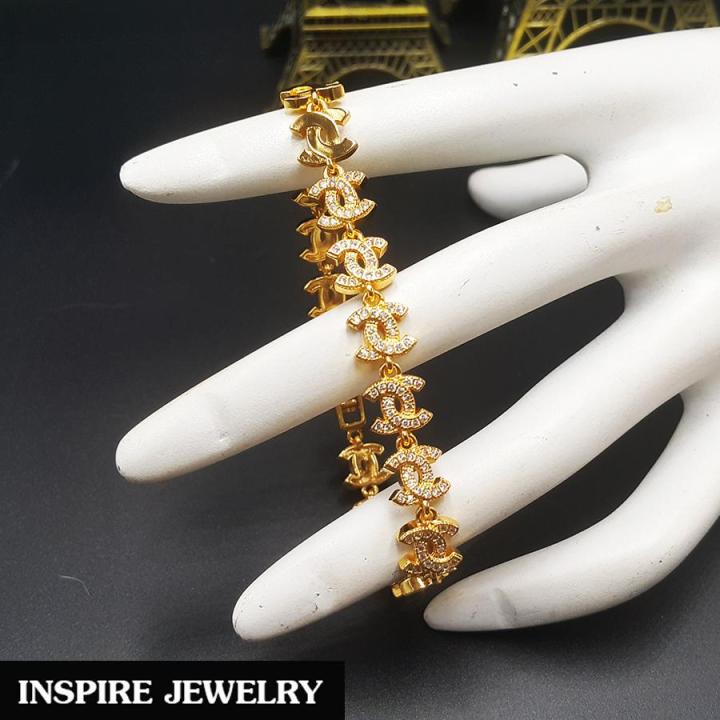 inspire-jewelry-สร้อยข้อมือลายแฟชั่นอินเทรนฝังเพชร-งานทอง18k-รอบข้อมือ-ยาว-18cm-งานสวย-งานจิวเวลลี่