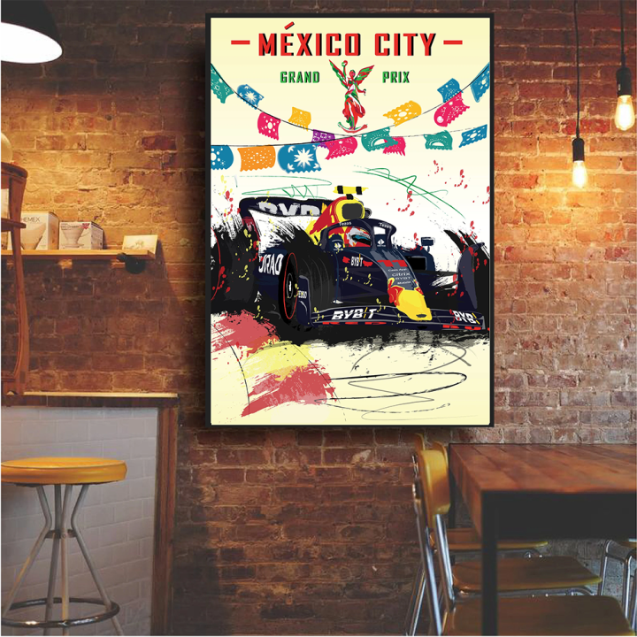 เม็กซิโก-city-grand-prix-f1รถโปสเตอร์ผ้าใบพิมพ์ภาพวาดตกแต่งบ้าน-wall-art-poste-งานศิลปะของขวัญสำหรับห้องนั่งเล่น