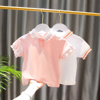 Summer girls short-sleeved T-shirt childrens polo shirt girl baby lace t-shirt childrens clothing bottoming shirt