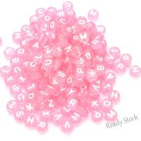 【Ready Stock】 ♝∋☌ C30 200Pcs DIY alphabet beads Letter Beads Pink Round Spacer Beads