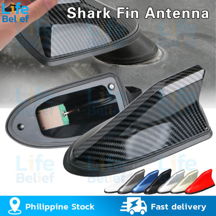 16cm Universal Carbon Fiber Look Car Roof Top Mount Shark Fin Antenna