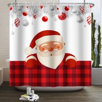 Christmas Shower Curtain Holiday Season Backdrop Dwarf  Santa Claus Snowmen Funny Waterproof Kids Room Decor Curtain With Hooks