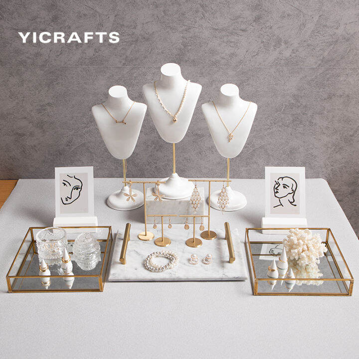 Yicrafts Jewelry Display Stand, White Necklace Display Rack Set