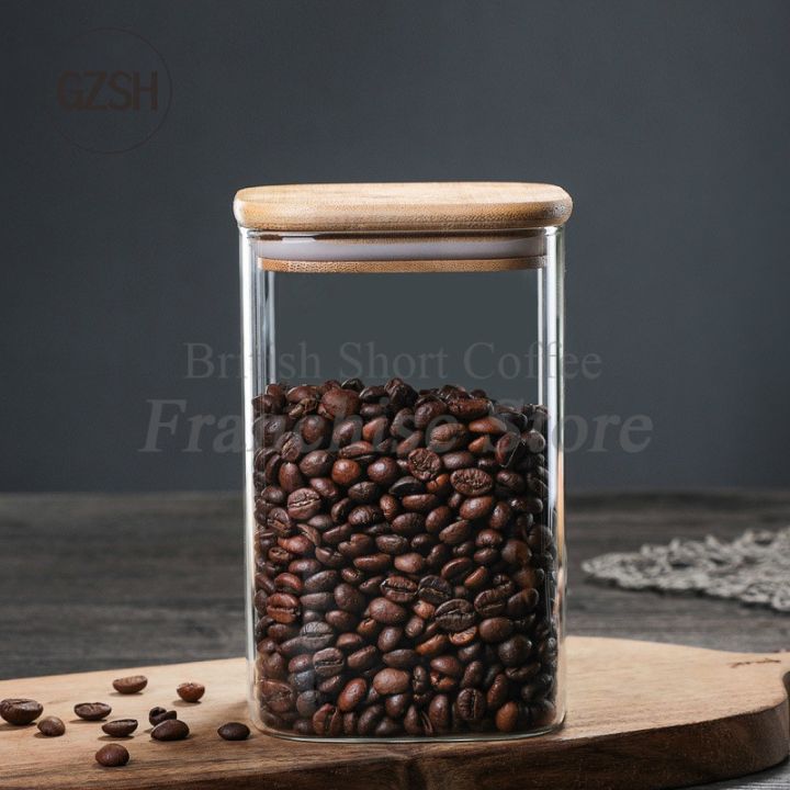 แอลเอ-ฝาไม้สี่เหลี่ยมกระจกโปร่งแสงขวดกระป๋องอัดลมภาชนะใส่อาหารธัญพืชภาชนะกาแฟ