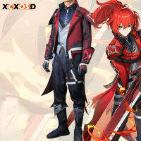 XCXOSD Genshin ผลกระทบ Diluc เครื่องแต่งกายคอสเพลย์เกมสีแดงตายของคืนสวมบทบาทฮาโลวีนปาร์ตี้สูทวิกผม