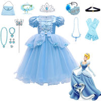 Cinderella vestido ชุดเจ้าหญิงปาร์ตี้คอสเพลย์บอลชุดฮาโลวีนแต่งตัวชุดดอกไม้สำหรับเด็กคริสต์มาสพัฟแขน ..