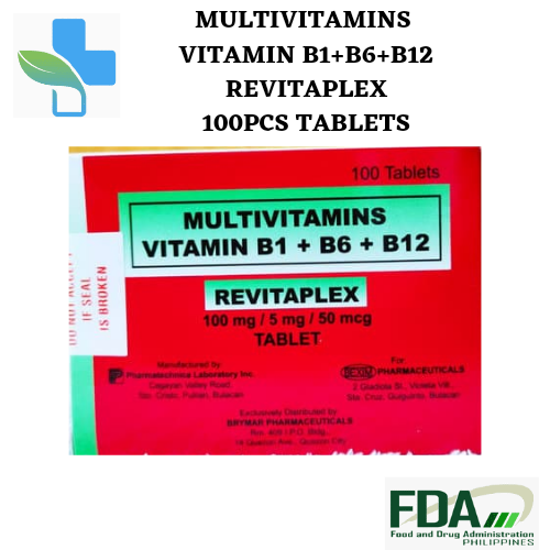 MULTIVITAMINS VITAMIN B1 + B6 + B12 REVITAPLEX 100PCS TABLETS Lazada PH