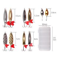 【hot】❡ 10Pcs Fishing Metal Set Gold Baits Spinner Lures with Treble Hooks Tackle