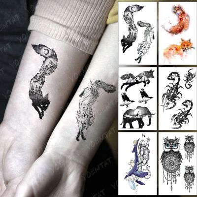 【YF】 3D Waterproof Temporary Tattoo Sticker Fox Sky Mountain Flash Tatoo Forest Sun Moon Arm Wrist Fake Tatto For Body Art Women Men