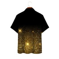 2023 Mens Summer Short Sleeve Shirt Gold Dot Digital Print Casual Street European Mens Shirt Top s-4XL