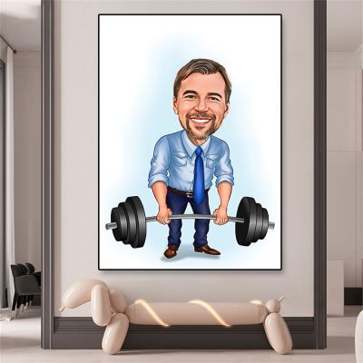 Custom Portrait Cartoon Style Bodybuilder Print Football Canvas Painting Best Gift Personal Trainer Gift Fitness Portrait Poster
