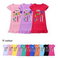 COD DTRUTYUYTUU Number Blocks Print Cartoon Casual Ice Silk Dress for 2-11y Kids / Night Dress Girls Clothes