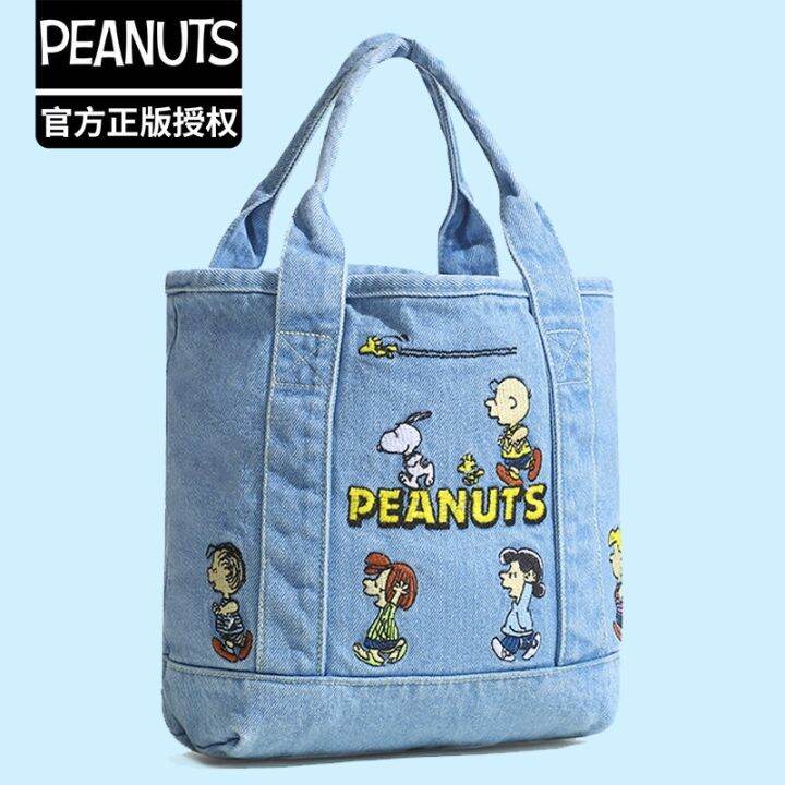 genuine-cartoon-snoopy-snoopy-denim-embroidery-handbag-hand-bag-lunch-box-lunch-box-bag-shopping-bag