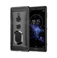 คาร์บอนไฟเบอร์ซิลิโคนนิ่มเคสโทรศัพท์สำหรับ Sony Xperia XZ2แปรง Sony Xperia XZ2ฝาครอบขาตั้งแม่เหล็กขนาดกะทัดรัด