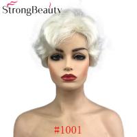 Strongbeauty วิกผมสีเทาสีเทาดำ/น้ำตาล/เงินวิกผมปลอมวิกผมหยิกสั้นสำหรับผู้หญิงมี6สีให้เลือก