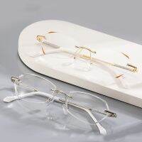 【LZ】❉❦✶  Rimless Diamante Corte Quadro Anti Luz Azul Óculos Unisex Luxo Presbiópico Óculos Prescrição Óculos Diopter 0 to Plus 4.0