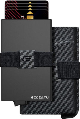ECOZATU Minimalist Wallet Credit Card Wallet Real Carbon Fiber Leather Slim Stealth Wallets for Men RFID Blocking Hybrid Wallet Carbon Black